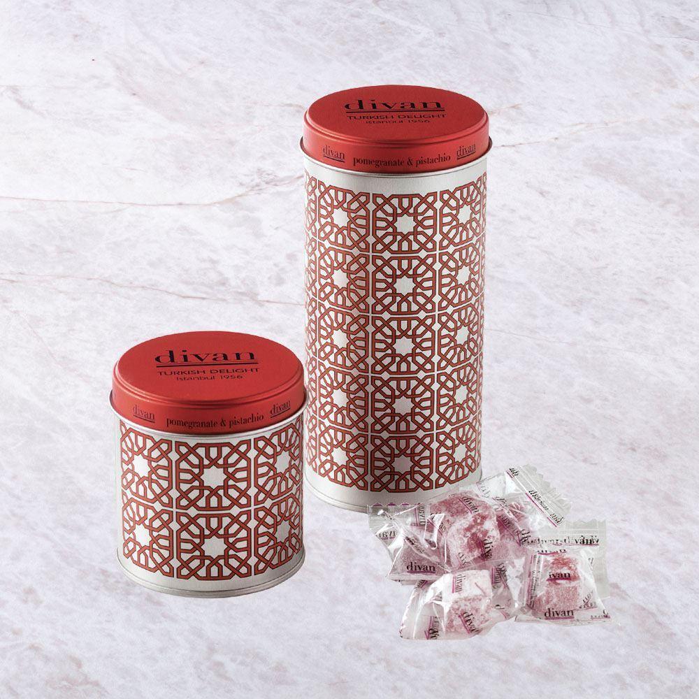 Divan Luxury Turkish Delights - Pomegranate & Pistachio Tin Box, individually wrapped - leonidasbrighton.co.uk - Leonidas Brighton