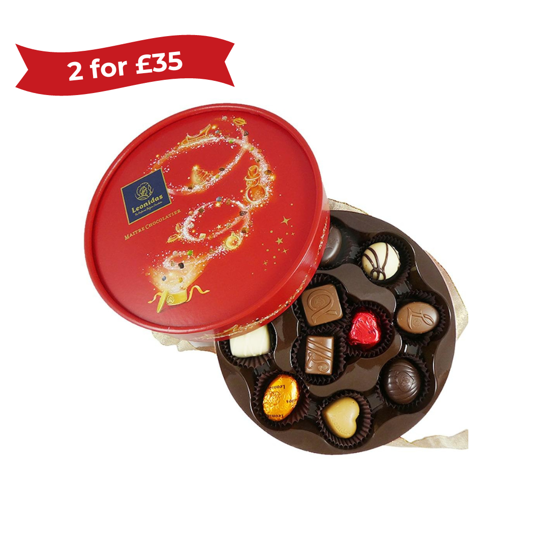 Christmas Red Festive Round Chocolate Box - leonidasbrighton.co.uk - Leonidas Brighton
