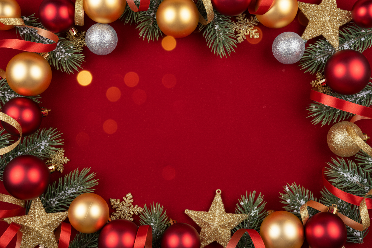 A red festive background picture with ornaments around 