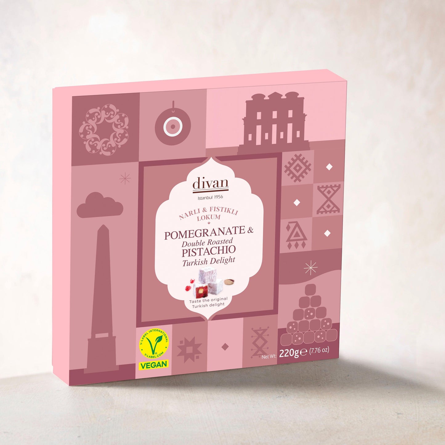 Divan Turkish Delight | Pomegranate & Double Roasted Pistachio | 220 gr. - leonidasbrighton.co.uk - Leonidas Brighton