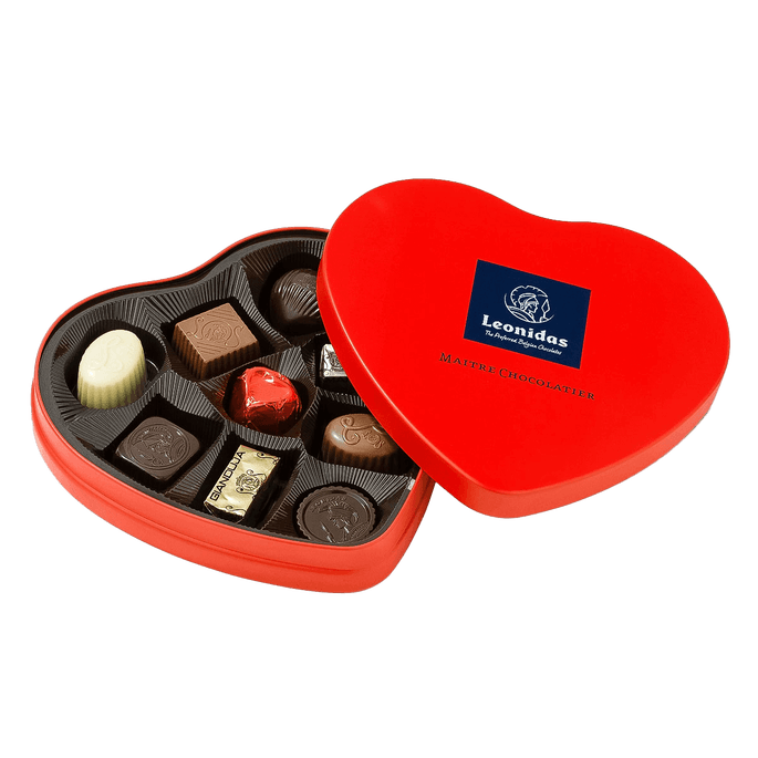 Metal Heart Box - 9 Assortment Chocolates - leonidasbrighton.co.uk - Leonidas Brighton