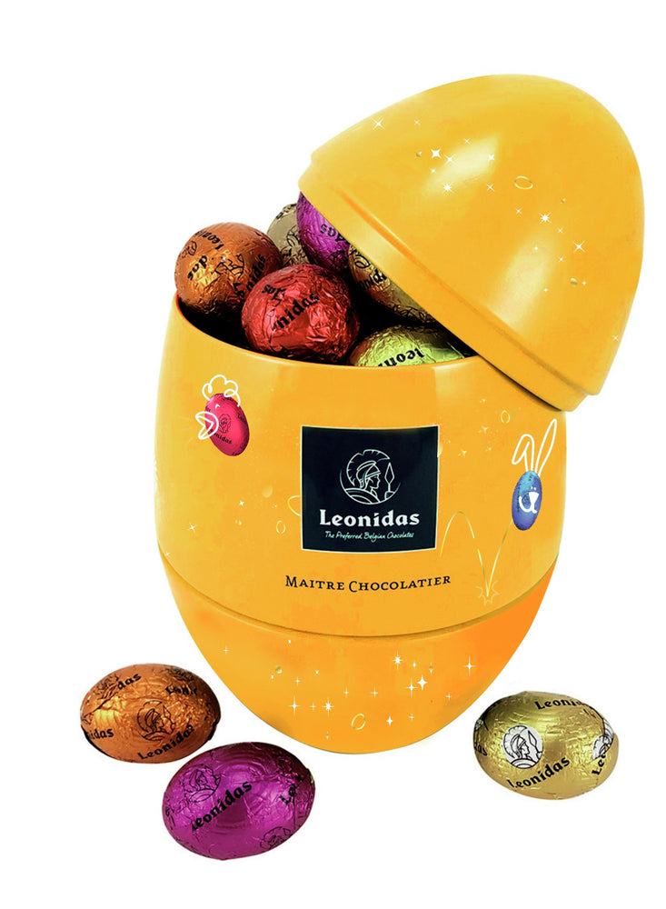 Leonidas Belgian Chocolates, Egg-Shaped Easter Tin with Mini Easter Eggs - www.chocolateorders.com