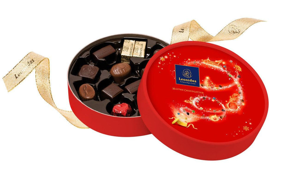 Christmas Red Festive Round Chocolate Box - leonidasbrighton.co.uk - Leonidas Brighton