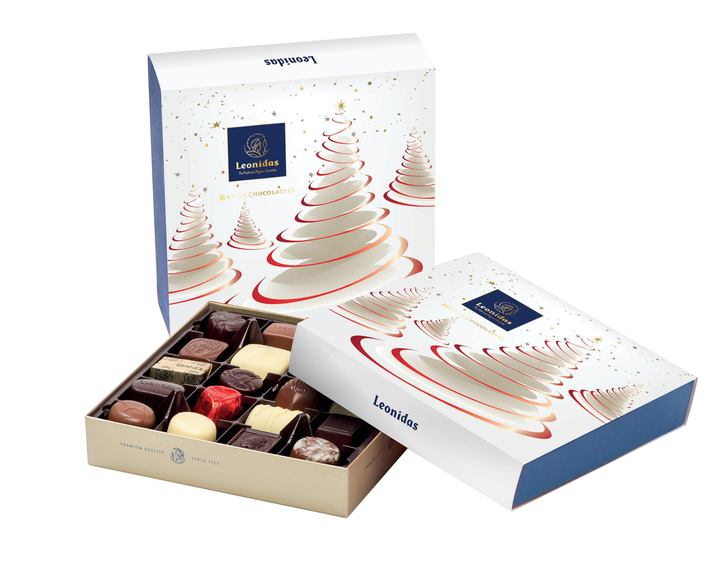 Christmas White Festive Square Box L - leonidasbrighton.co.uk - Leonidas Brighton