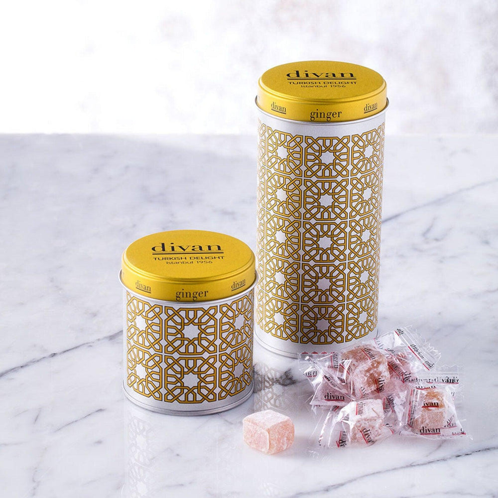 Divan Luxury Turkish Delights - Ginger Tin Box, individually wrapped - leonidasbrighton.co.uk - Leonidas Brighton