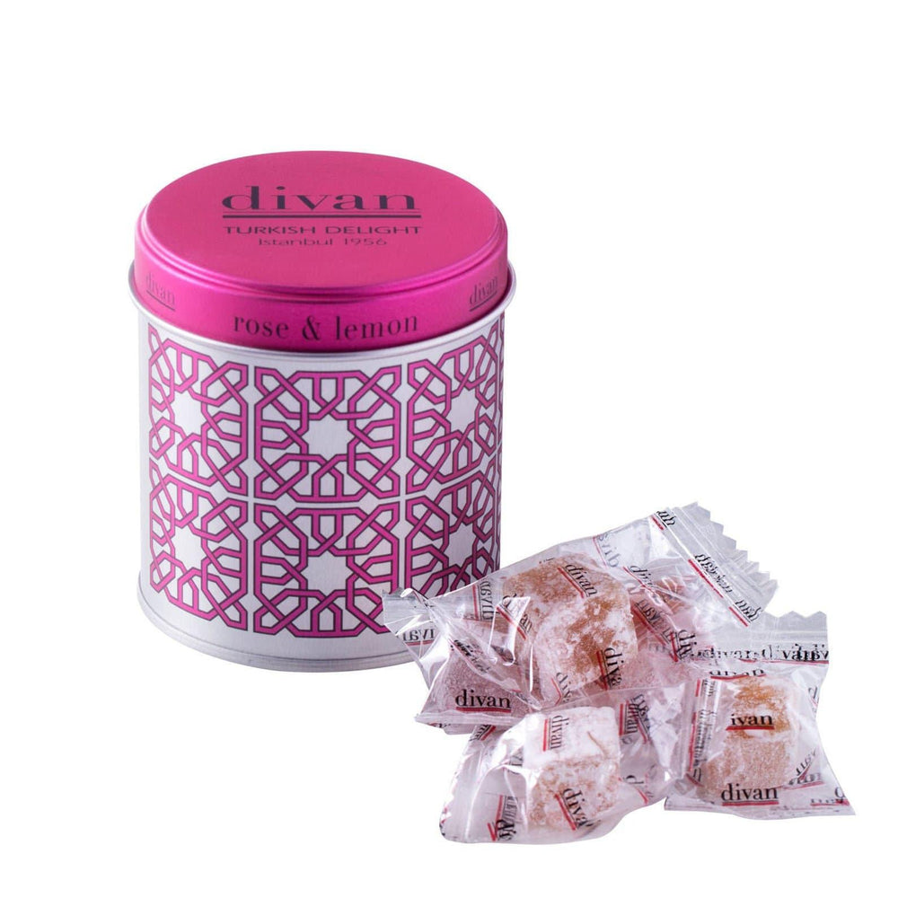 
                      
                        Divan Luxury Turkish Delights - Rose & Lemon Tin Box, individually wrapped - leonidasbrighton.co.uk - Leonidas Brighton
                      
                    