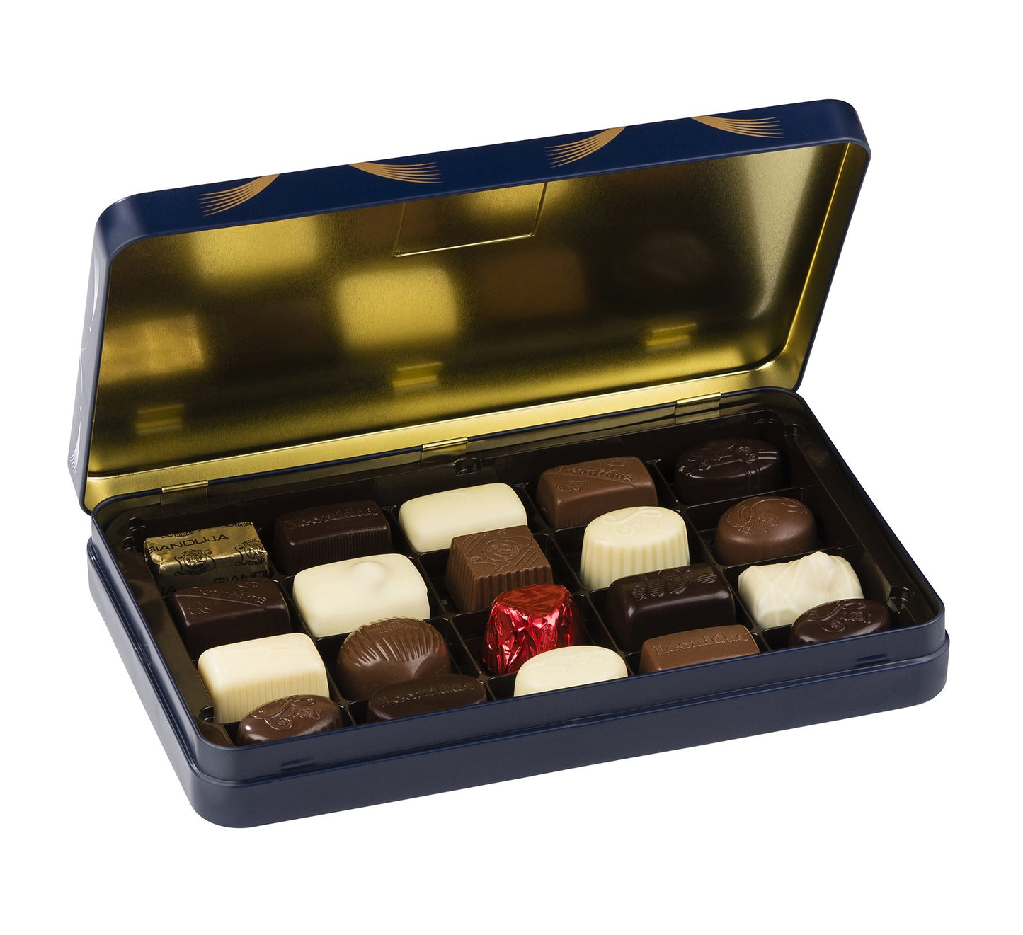 Luxury Blue Tin Large with Leonidas Assortment Chocolates - leonidasbrighton.co.uk - Leonidas Brighton